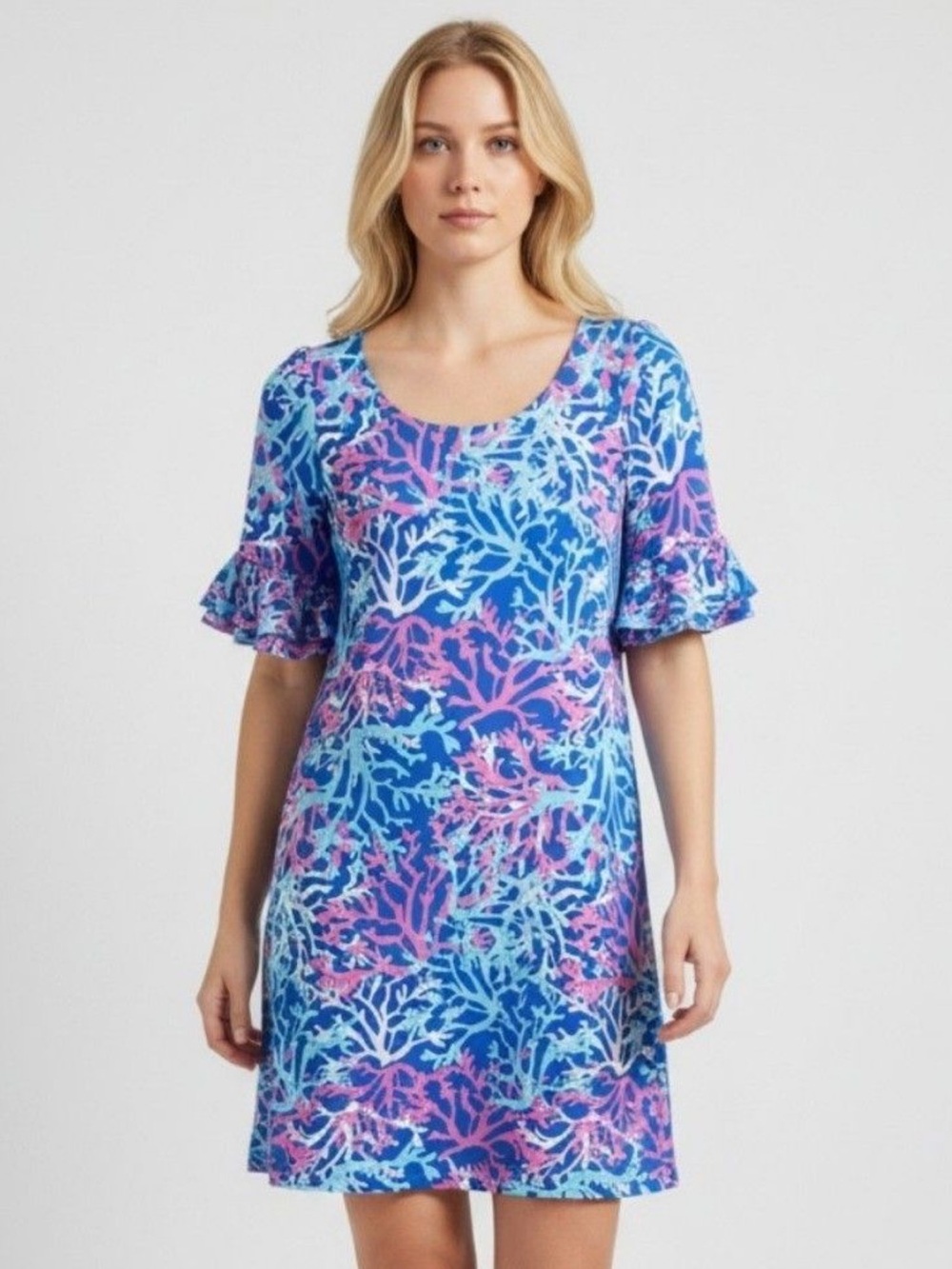 Pappagallo Blue & Pink beautiful Print Midi Dress! So perfect for summer Sz. S-M